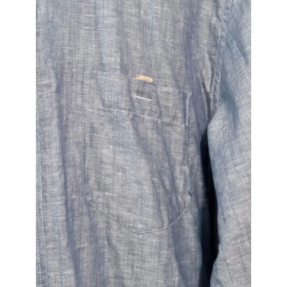 Ted Baker Men's Button Down Shirt Roll Tab Sleeves Linen Blue Size 6